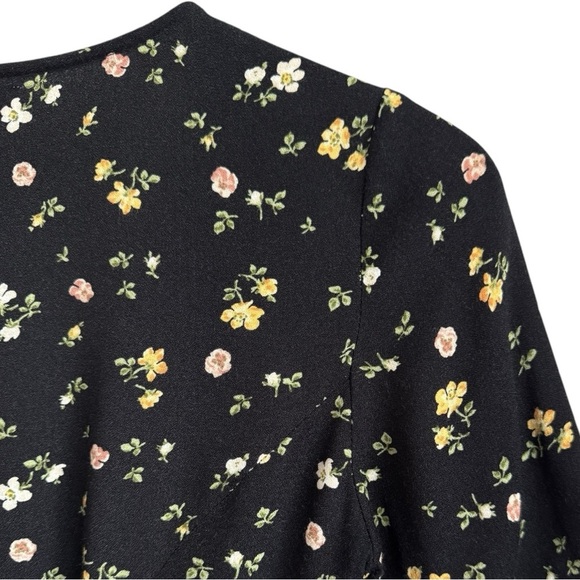 REFORMATION Locklin Midi Dress in Venezia Black Floral Crepe Short Sleeve XS 0 - Picture 8 of 11